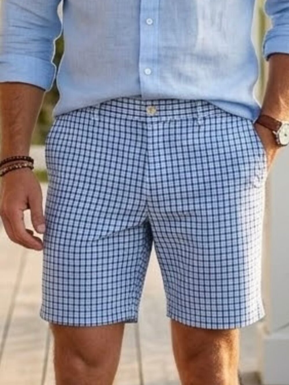 NWOT Peter Millar Crown‎ Sport Plaid Check Seersucker Performance Shorts Size 35